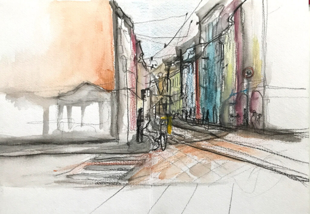 Stad, 2024, kleurpotlood/tekening, deel Leporello