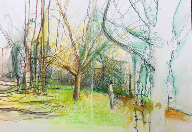 Park, 2024, kleurpotlood/tekening, deel Leporello