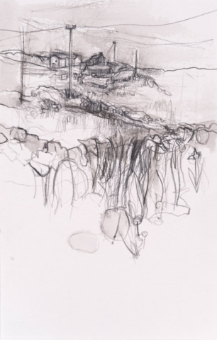 Heuvel, 2022, potloodtekening, 15x30 cm